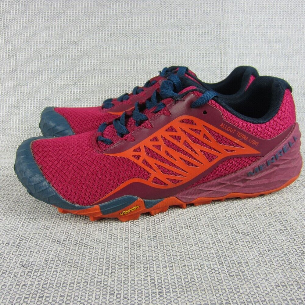 Merrell Shoe Women 9 Pink All Out Terra Light Running Hiking Trail Vibram Sport